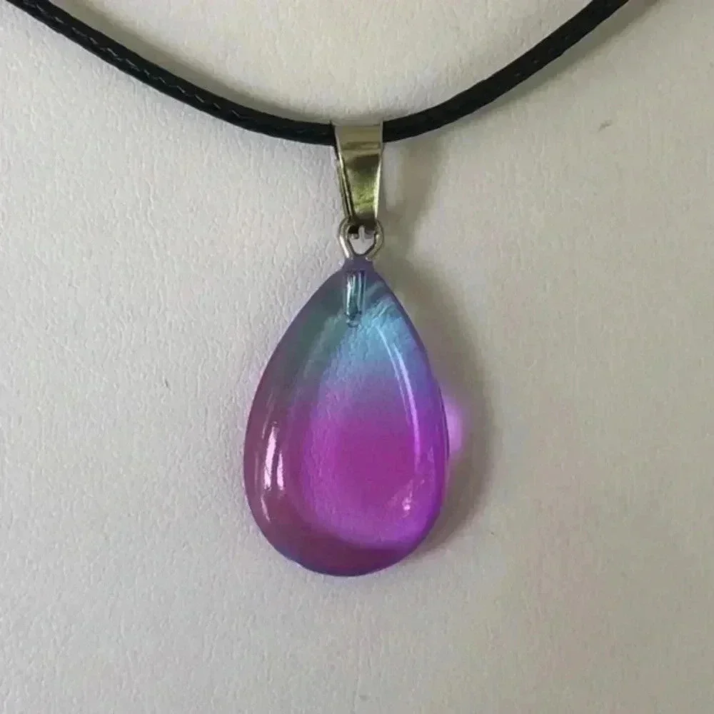 Purple & Blue Glass Teardrop Braided Stainless Steel Necklace NWT